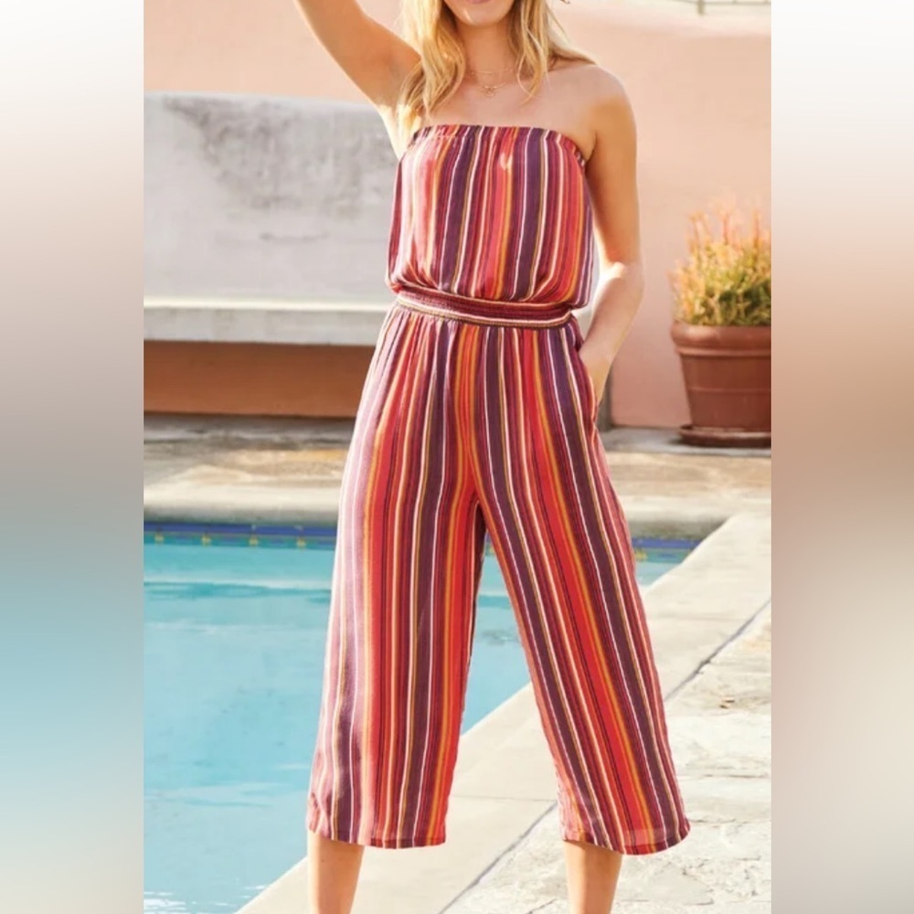 Evereve Allison Joy Sienna Striped Strapless Cropped Jumpsuit XL NWT